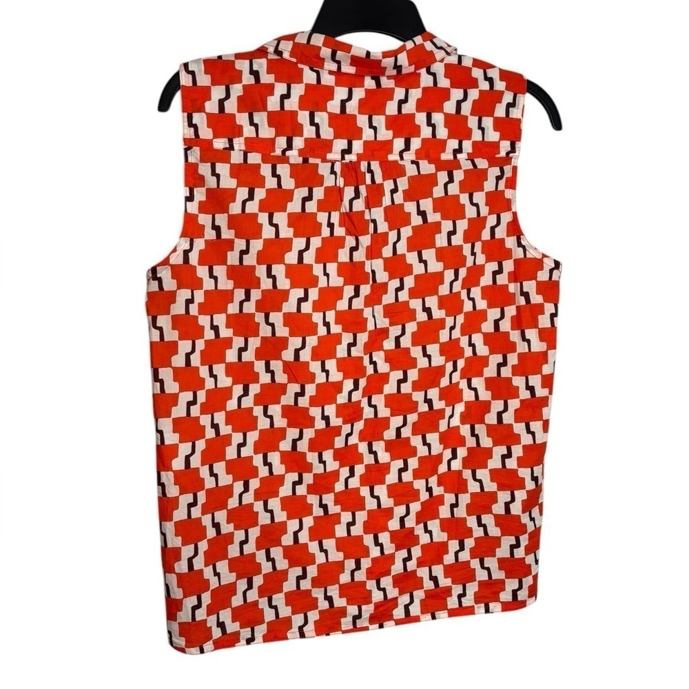 Emme Marella Abstract Artsy Orange Sleeveless Button Collar Top Size 44- US 8 - Picture 6 of 11